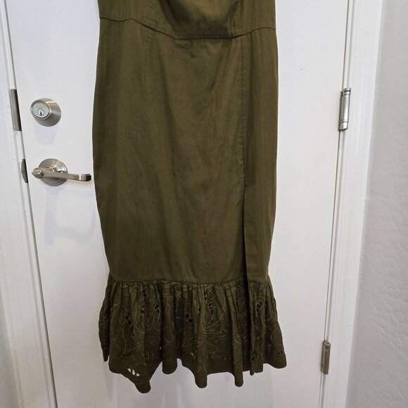 Sachin & Babi Olive Green Laura Dress Size 14 With Ruffled Eyelet Hem Made In In - Picture 6 of 16